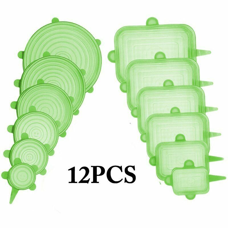 Silicone Stretch Food Cover 12pcs Reusable Elastic Adjustable Bowl Lid Universal