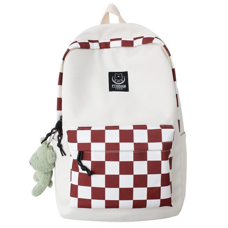 Plaid Backpack Traveling School Bag Laptop College Book Bag 30*14*44CM Green/Red