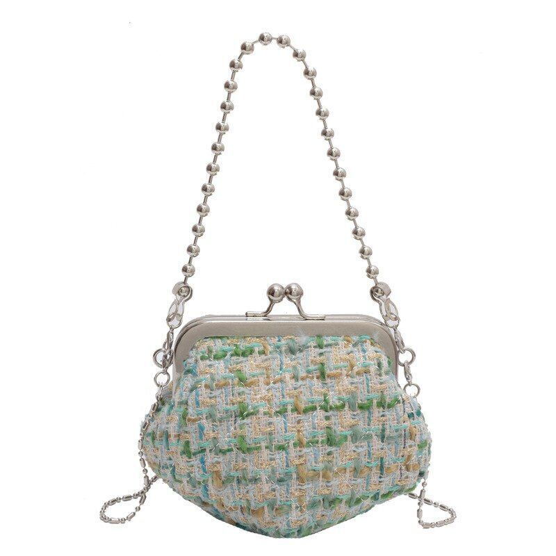 Fall Winter Shell Shaped Clip Handbag Bead Chains Luxury Purse Polyester Pouch