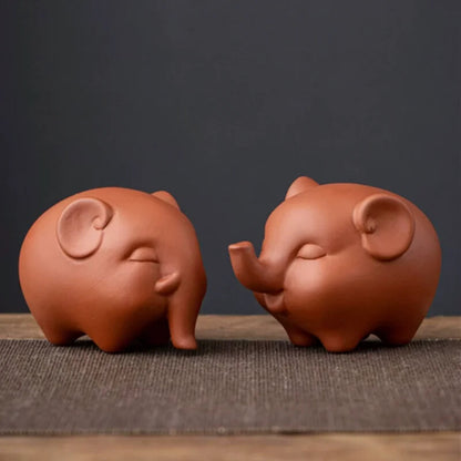 Purple Clay Tea Pet Cute Elephant Sculpture Handmade Ornament Tea Figurine Decor