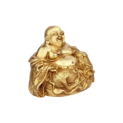 Feng Shui Happy Man Laughing Buddha Sitting Brass Statue Idol Home Decor