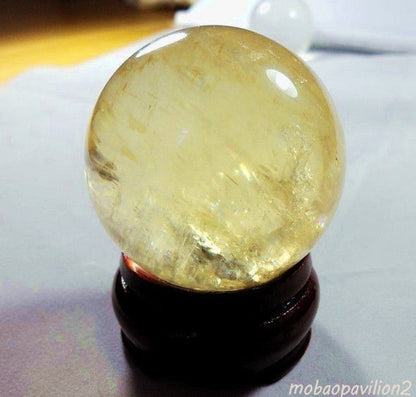 40MM New Natural Citrine Calcite Quartz Crystal Sphere Healing Gemstone+Stand