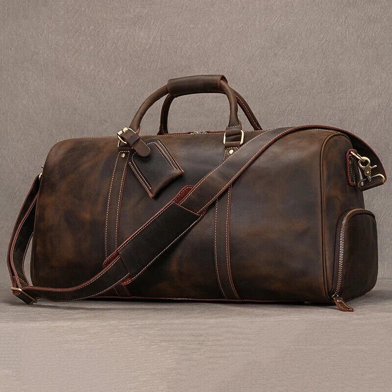 Genuine Leather Travel Bag Men Women Cowhide Casual Travel Weekend Shoulder Bag