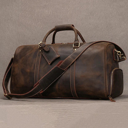 Genuine Leather Travel Bag Men Women Cowhide Casual Travel Weekend Shoulder Bag