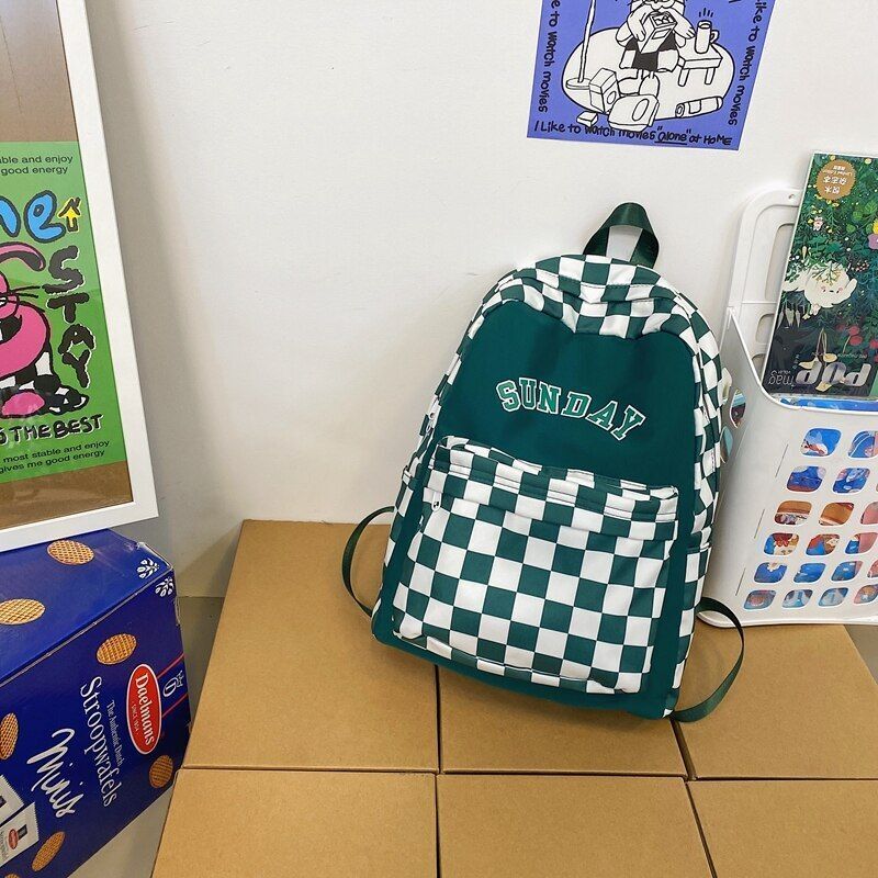 Letter Printing Women Backpack Nylon Travel Bag Fashion Plaid Schoolbag Bookbag