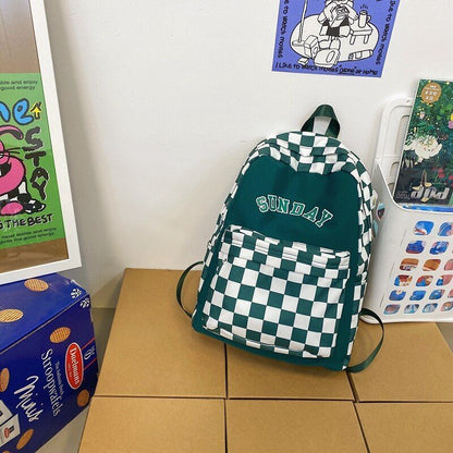 Letter Printing Women Backpack Nylon Travel Bag Fashion Plaid Schoolbag Bookbag
