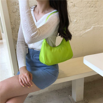 Candy Color Hobos Nylon Handbags Small Tote Shoulder Bags Simple Clutch Purses