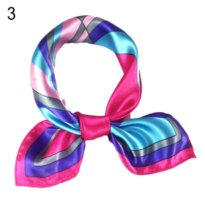 Women Small Print Silk Scarf Striped Headband Handle Bag Wristband Fashion