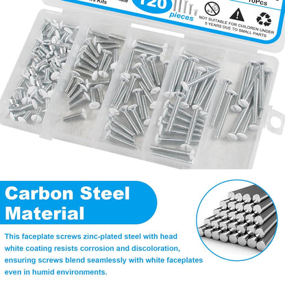 120 PCS White Wall Plate Screws Kit, White Outlet Screws 6-32 Thread Electrical