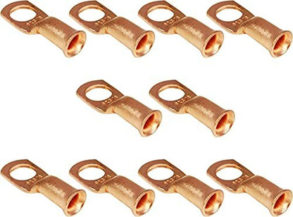10 Pack 6 AWG 3/8" Bare Copper Ring Terminals, Heavy Duty Battery Cable Lugs