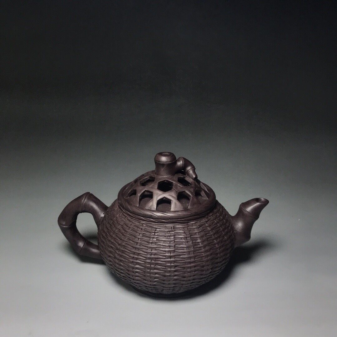 Chinese Yixing Zisha Clay Handmade Exquisite Teapot（竹编壶 底款：王国望）