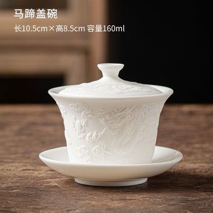 Relief San Cai Gaiwan Tea Cup Ceramic Set Kung Fu Tea Set