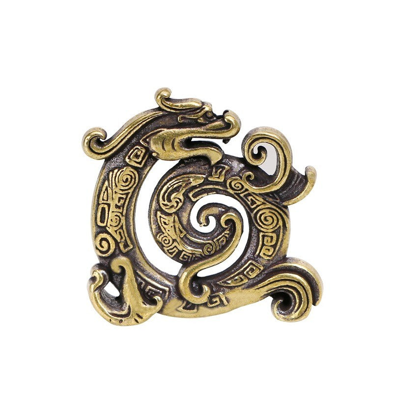 Pure Brass Beast Dragon Incense Holder Animal Figure Miniature Tea Pet Ornament