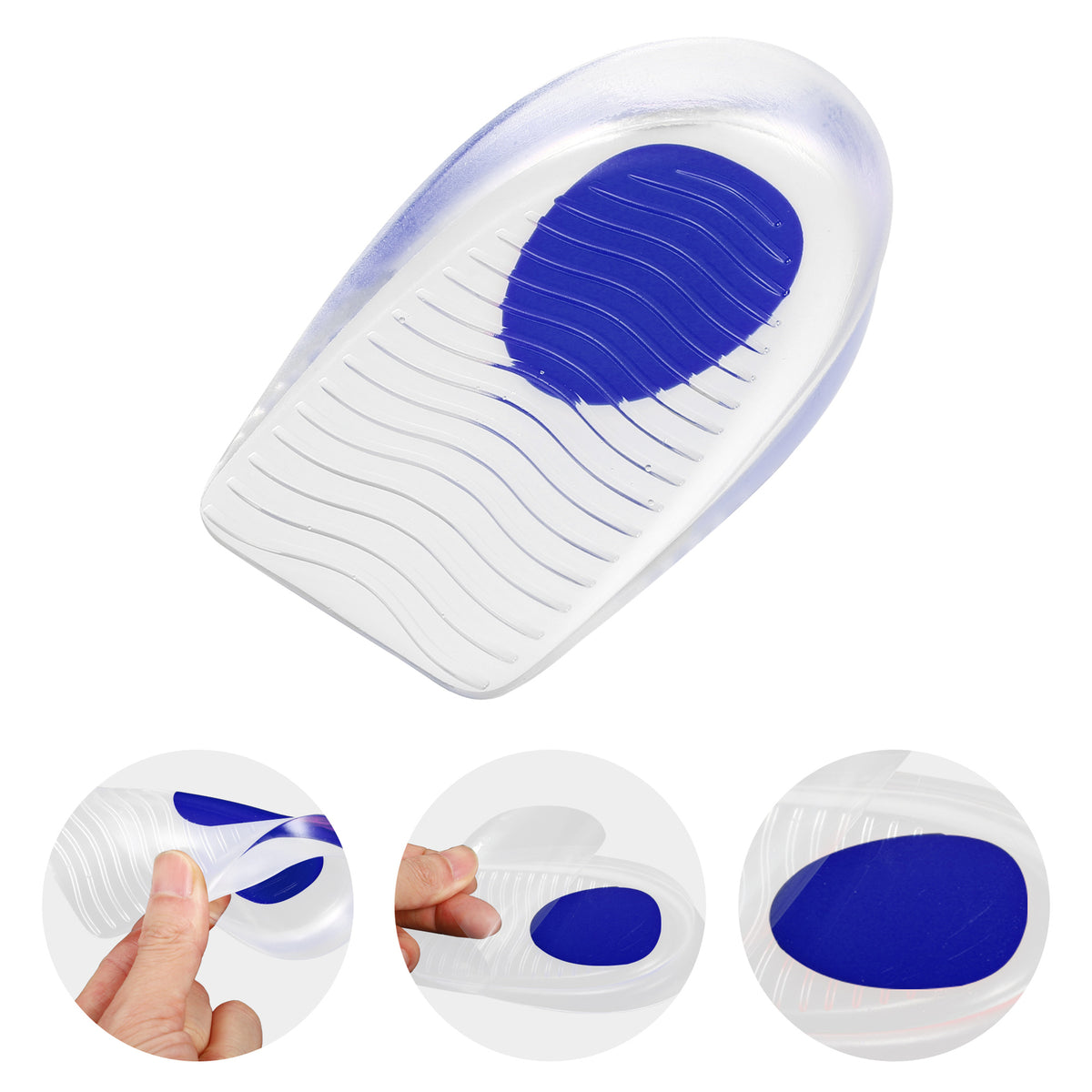 6Pcs Silicone Heel Support Cup Pads Ripple Pattern Blue Size 40-46