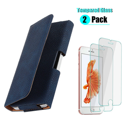 Leather Belt Loop Clip Case Cover /Tempered Glass For iPhone 6 6s 7 8 Plus