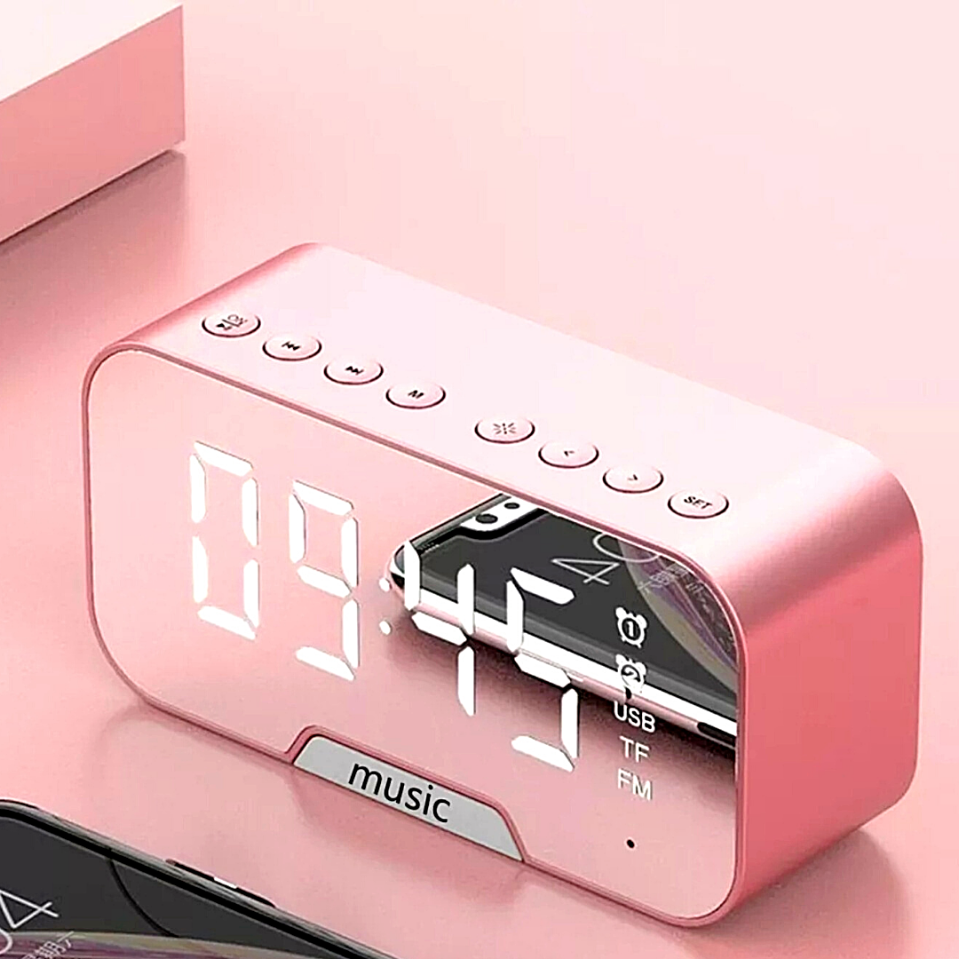 Reloj Despertador Con Espejo LED Radio FM De Bluetooth Música Inalámbrico Alarma