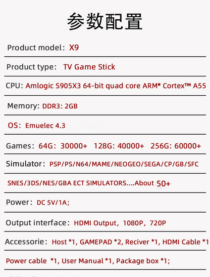 X9 64-256GB TV game console PSP retro home game console PS1 arcade game console