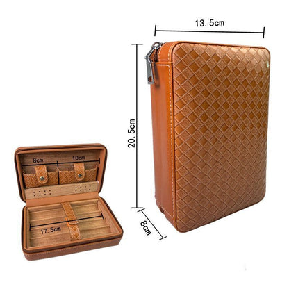 Cigar Humidor Boxes Leather Cedar Wood Smoking Travel Storage Case 13.5x8x20.5cm