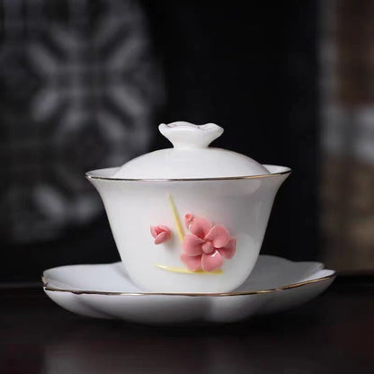 Fat Mutton Jade Porcelain Gaiwan Handmade Craft Ceramic Tureen For Lady 110ml