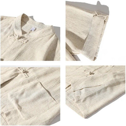 Chinese Tang Suit Men Retro Half Sleeve Shirt Kung Fu Tai Chi Jacket Hanfu Top