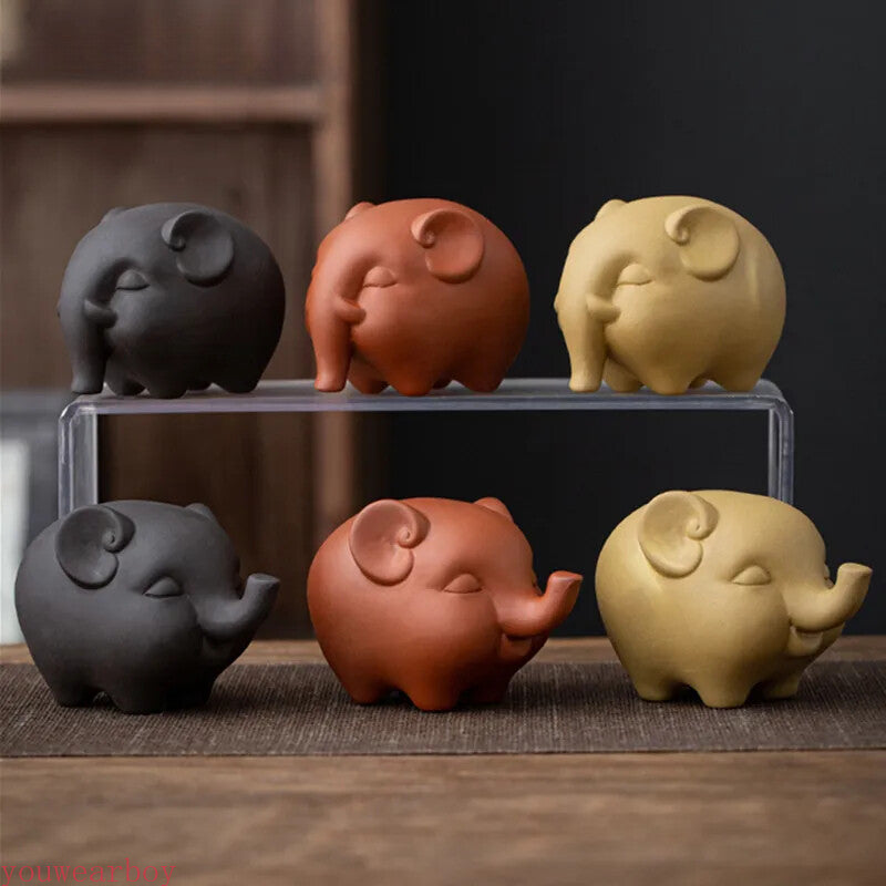 Purple Clay Tea Pet Cute Elephant Sculpture Handmade Ornament Tea Figurine Decor