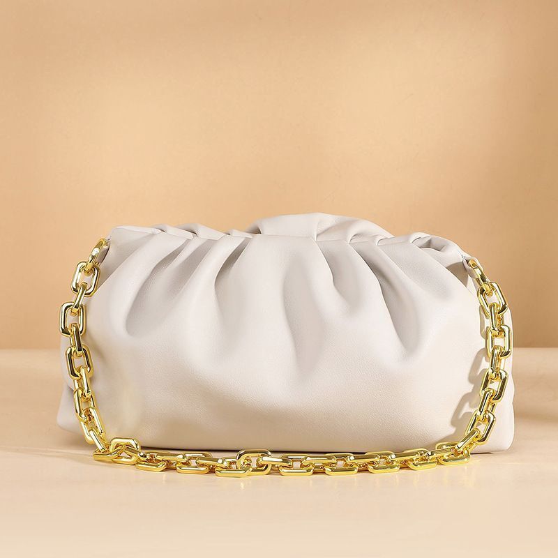 Genuine Cow Leather Handbag Thick Thin Chain Cloud Dumplings Clutch Shoulder Bag