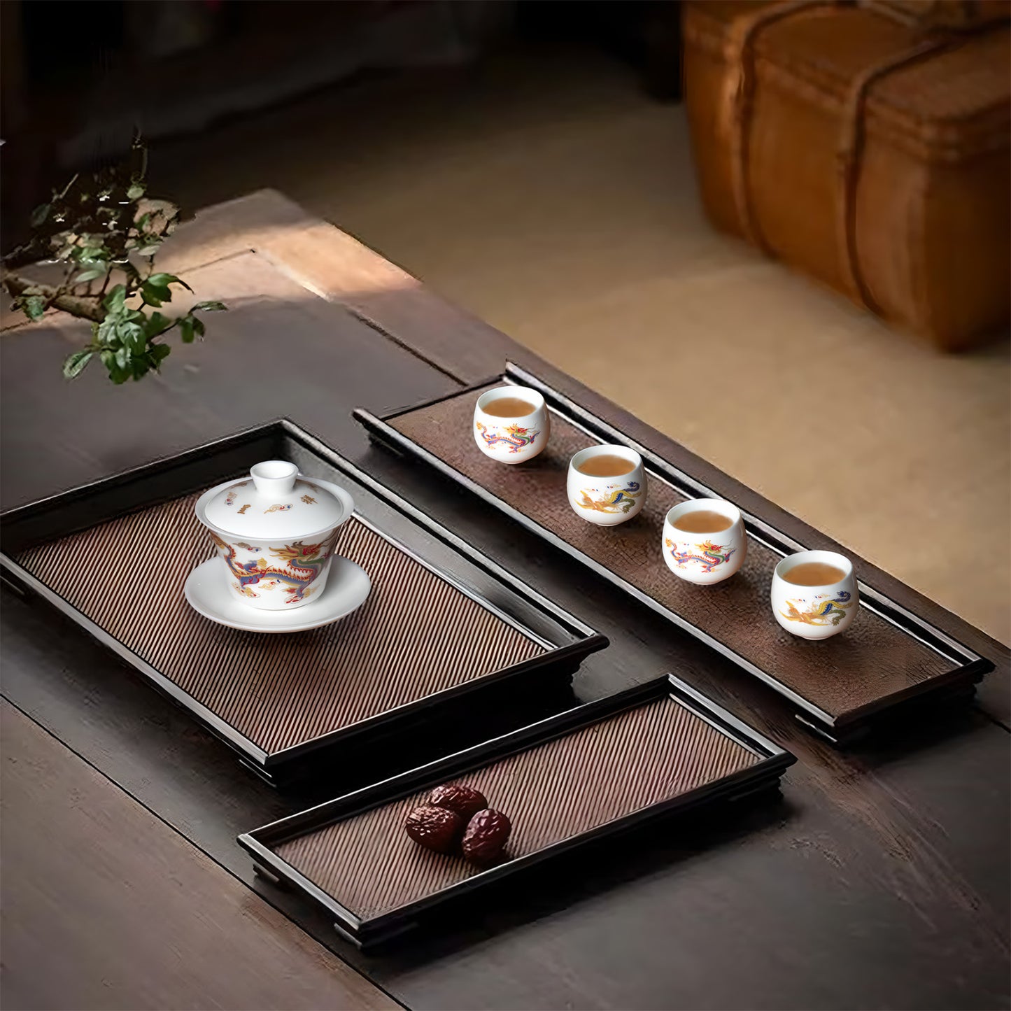 Color-changing Gaiwan Dragon and Phoenix White Porcelain Tea Cup Kung Fu Tea Set