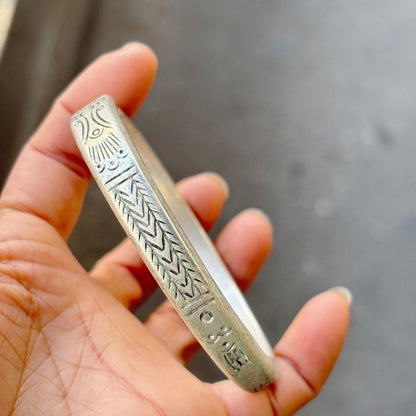 Tibetan Silver Bangle Handmade Ethnic Floral Bangle Nepal Copper Plated Silver