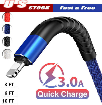 Braided Fast Charger Cable Heavy Duty USB Cord For iPhone 14 13 12 11 X XR 8 7 6