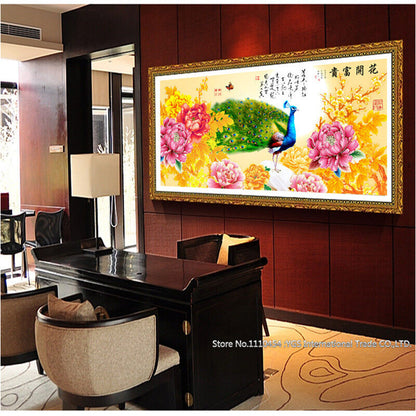 DIY 5D Peacock Peony Flowers Round Diamond Painting Kits Cross Stitch Home Decor
