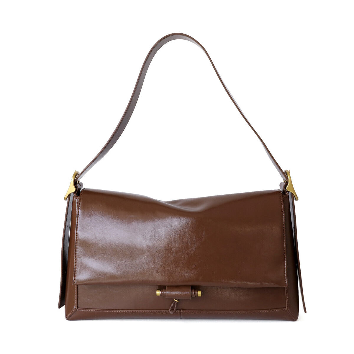 Shiny Real Leather Shoulder Bag Small Flap Purse Handbag Messenger Work Bag