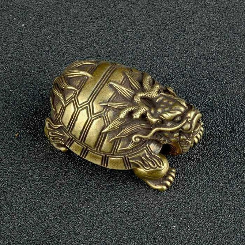 Solid Antique Bronze Chinese Style Dragon Turtle Xuanwu Brass Ornaments