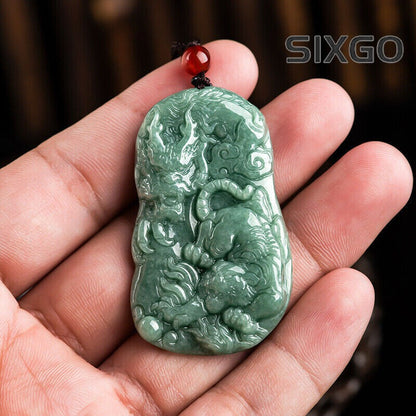 Real Grade A Natural Green Jade Jadeite Lucky Tiger Dragon Pendant