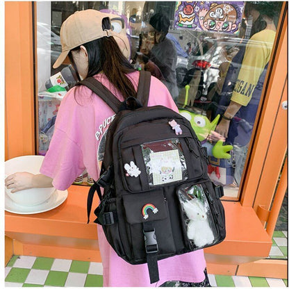 Schoolbag College Students Backpack 29*13*41 CM Strap 80CM Nylon Green/Pink Bags