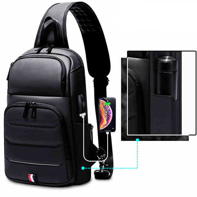 Men's Sling Backpack Oxford cloth Waterproof Crossbody Bag USB Port Sport Bags