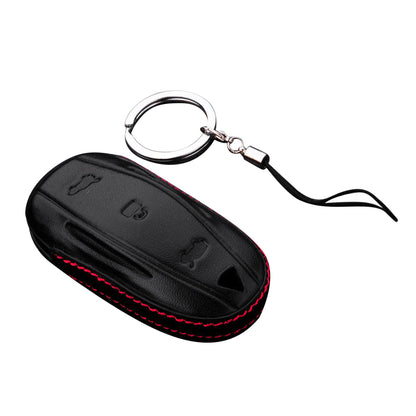 Protector Genuine Leather Car Key Cover Bag With Chain For Tesla Model S Fob