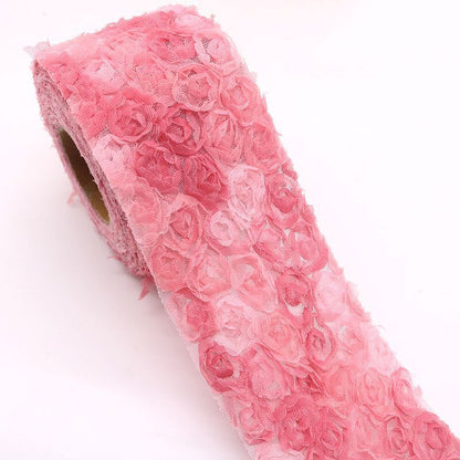Party Decoration 5Yards DIY Rose Lace Fabric 3D Chiffon Flower Embroidered Decor