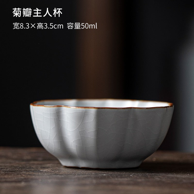 1pc Ru Kiln Moon White Tea Cup, Tea Cup, Cracked Ice, Cracked Ceramic Tea Cup