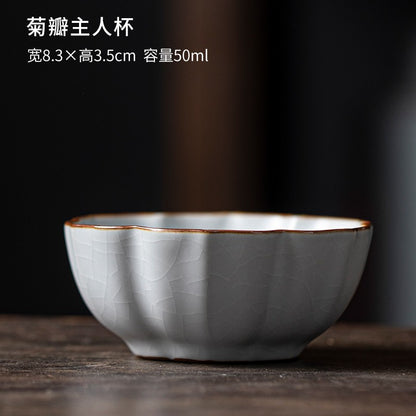 1pc Ru Kiln Moon White Tea Cup, Tea Cup, Cracked Ice, Cracked Ceramic Tea Cup