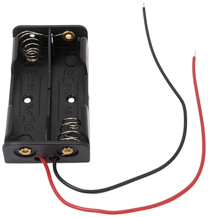AA 2 Battery Holder with Wire Leads, Holds Two AA Batteries (2.3" x 1.3" x 0.5")