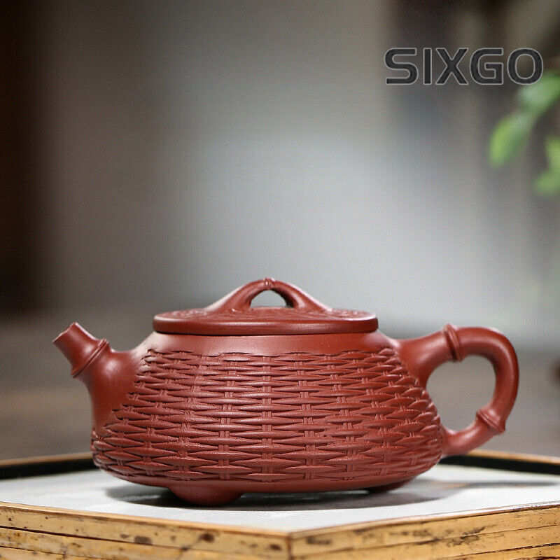 China Yixing Zisha Pottery Clovershrub Clay Handmade 220cc Bamboo Grain Teapot