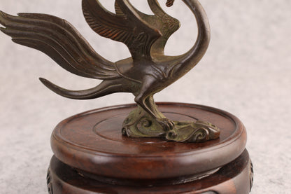 Chinese Bronze Suzaku Bird Statue Figure Tea Pet Netsuke Table Decoration