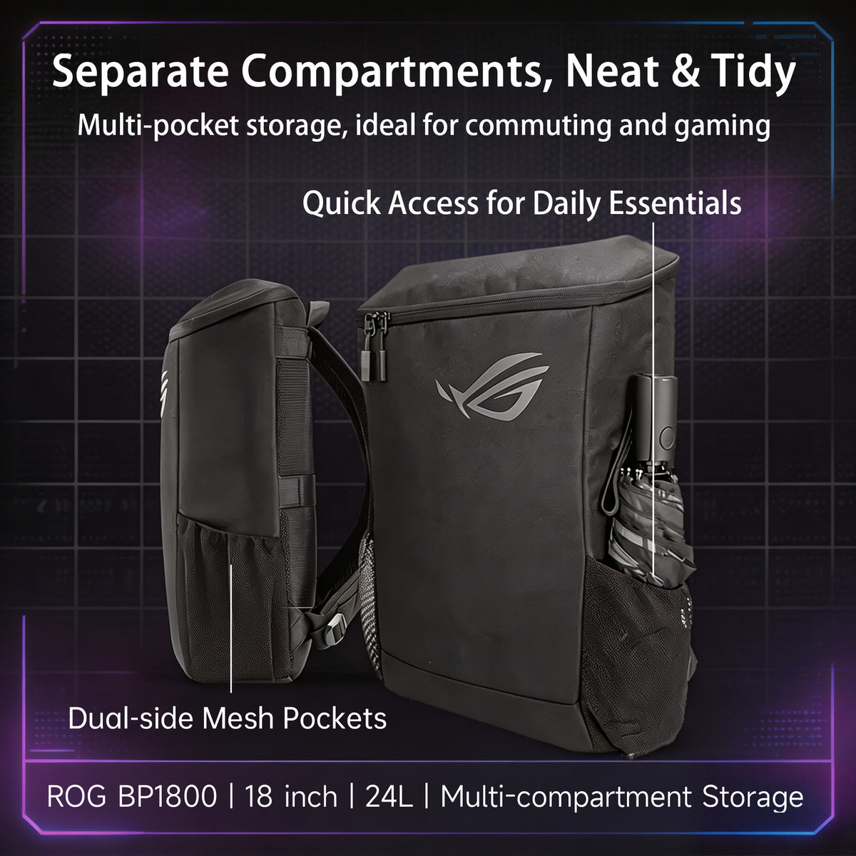 ASUS ROG BP1800 Gaming Backpack 18'' Laptop Handbag Travel Bag Waterproof 24L