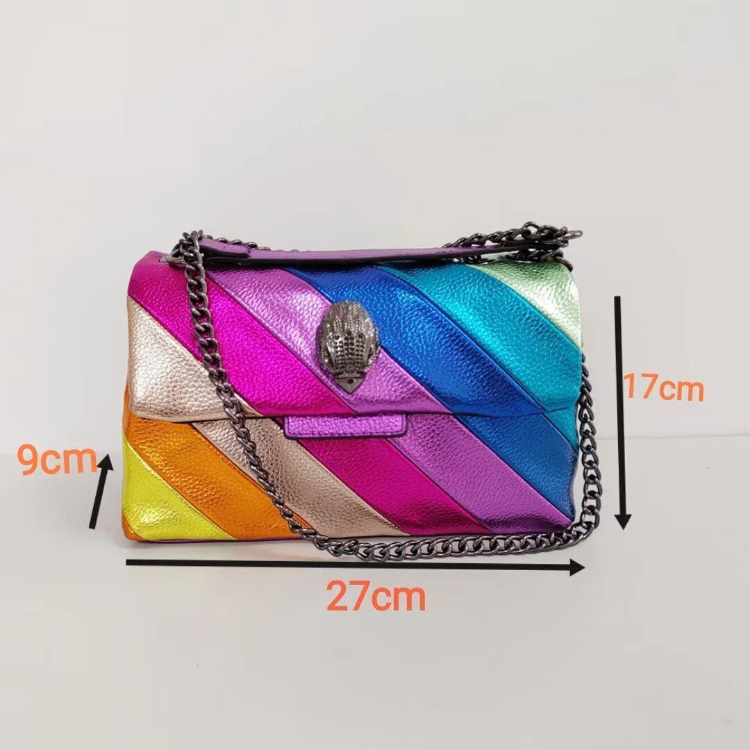 Stitching Rainbow Patchwork Handbag Synthetic Leather Metallic Square 19*7*13 CM