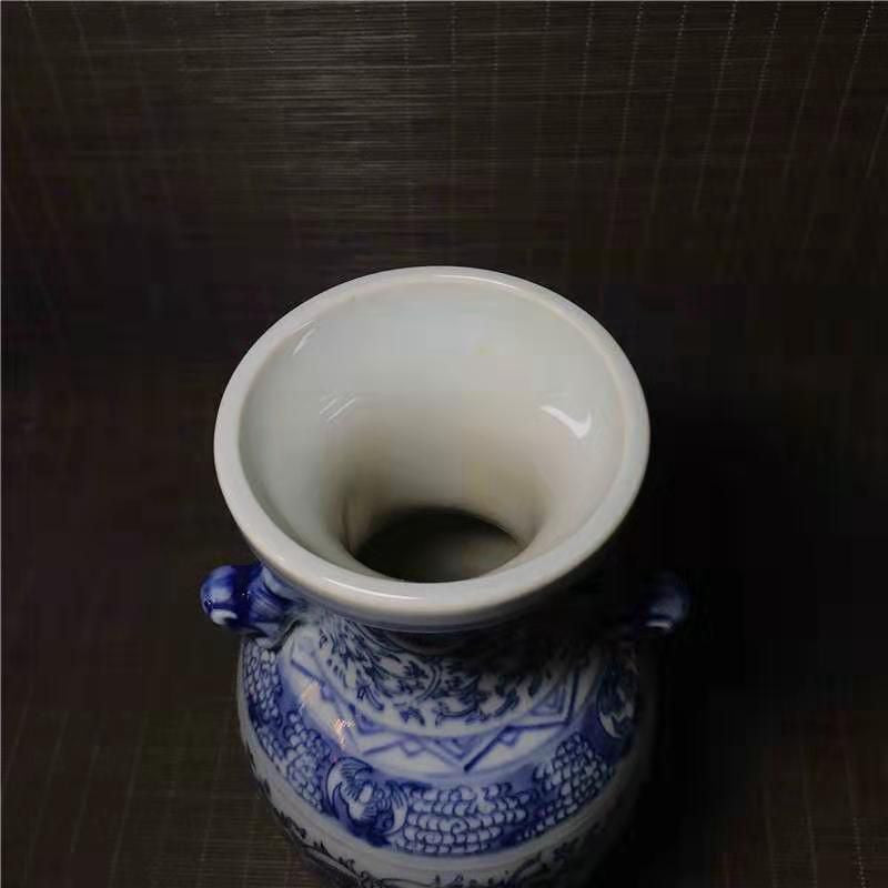 Antique Hand-painted Blue and White Porcelain Double Happiness Double Ear Bottle