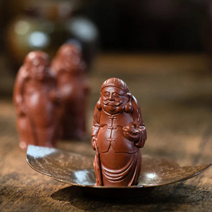 Yixing Character Sculpture Purple Clay Tea Pet God Wealth Figurine Ornaments
