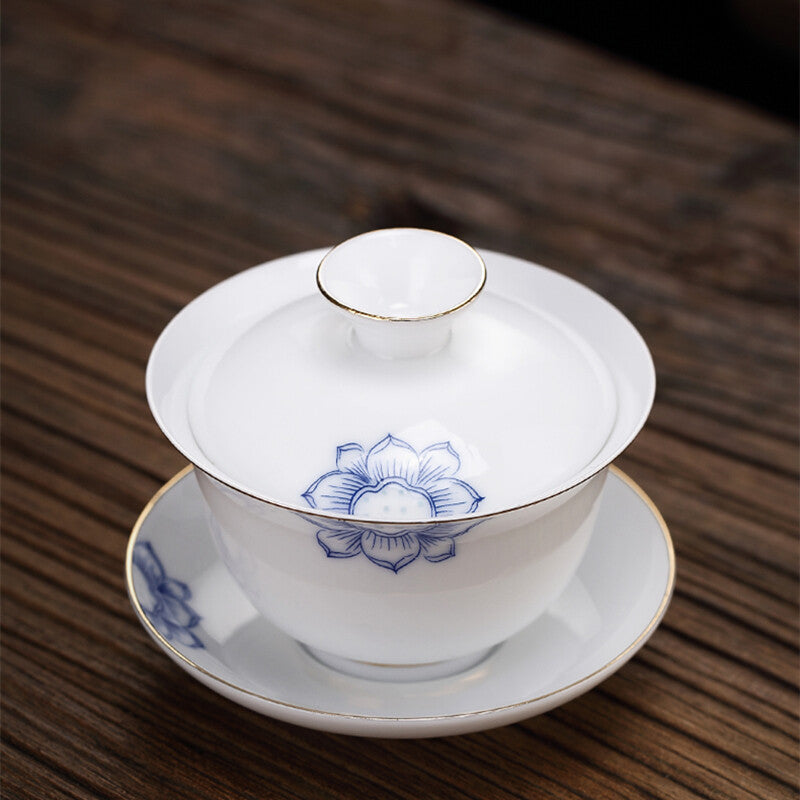 170ml Chinese Jingdezhen Porcelain Gaiwan Ceramic Tureen Thin Glaze Tea Bowl Lid