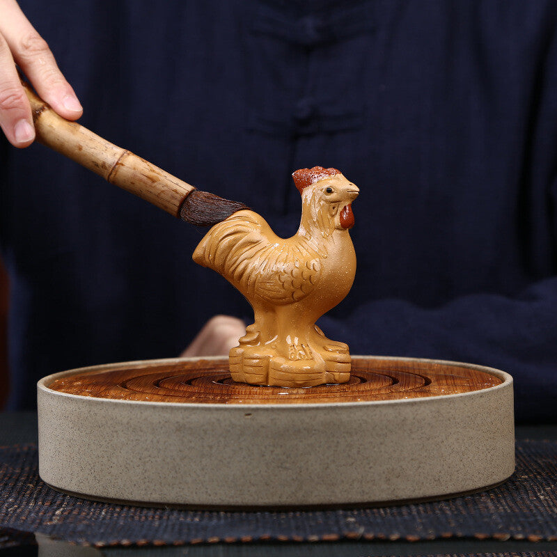 Collection of Wealth Attracting Golden Rooster Morning Tea Pet Tea Set Sculpture
