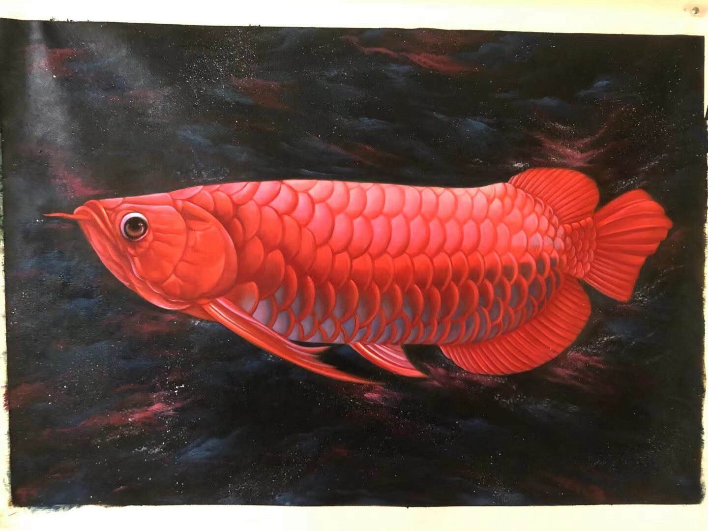 Handpainted Oil Paintings Chinese Fengshui lucky Red Koi carp No Framed 24*36