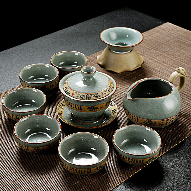 Chinese Kungfu Tea Set Porcelain Crackle Glaze Geyao Tea Pot Gaiwan Tea Cup New